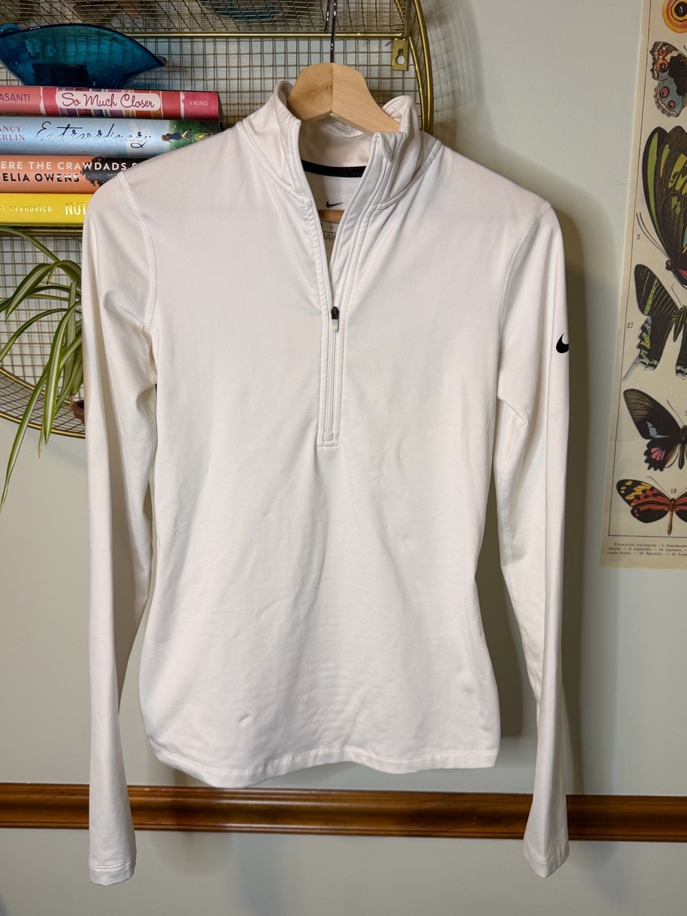 Nike White Quarter-Zip Performance Pullover Size Small
